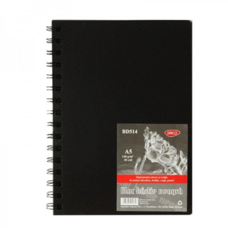 Bloc pentru schite A5 - 140g, 30 file, hartie neagra
