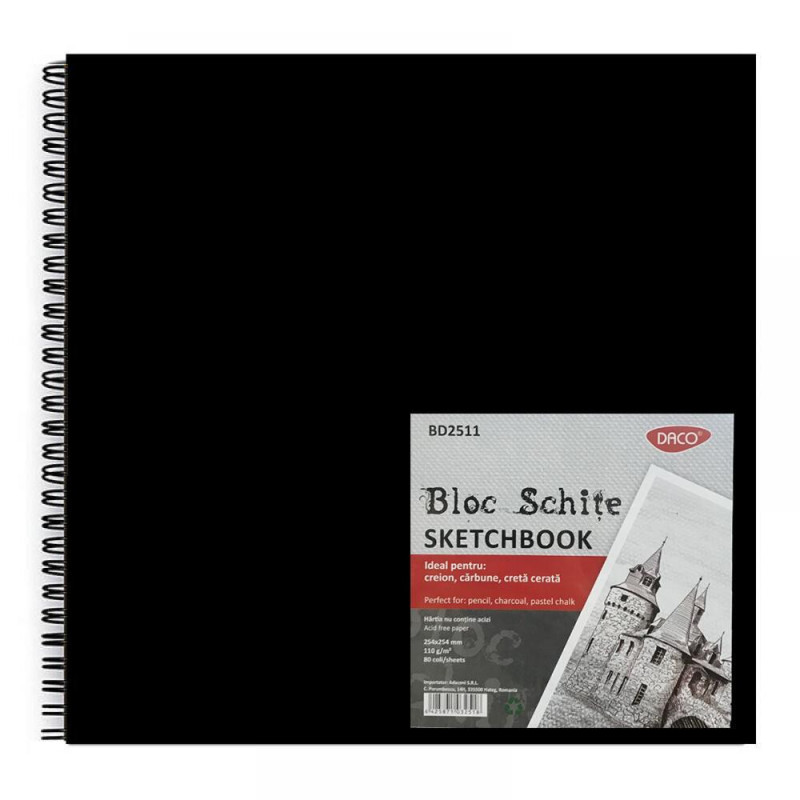 Bloc schițe hârtie neagră 25x25 cm 110g 80 file...