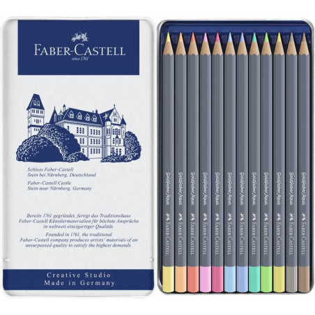 Set 12 creioane acuarelabile pastel Faber-Castell cutie metal