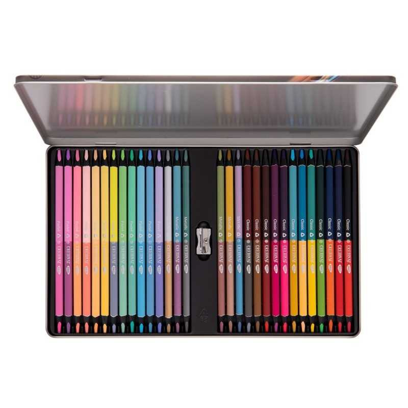 Set 30 creioane bicolore DACO cutie metalică +...
