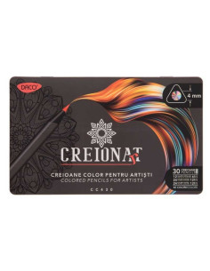 Set 30 creioane bicolore DACO cutie metalică + ascuțitoare 2