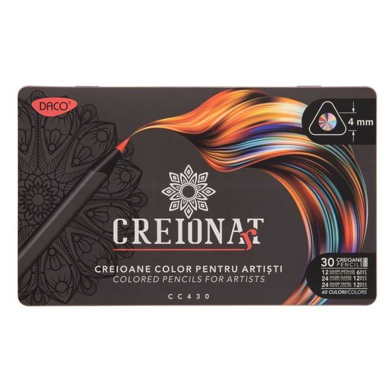Set 30 creioane bicolore DACO cutie metalică +...