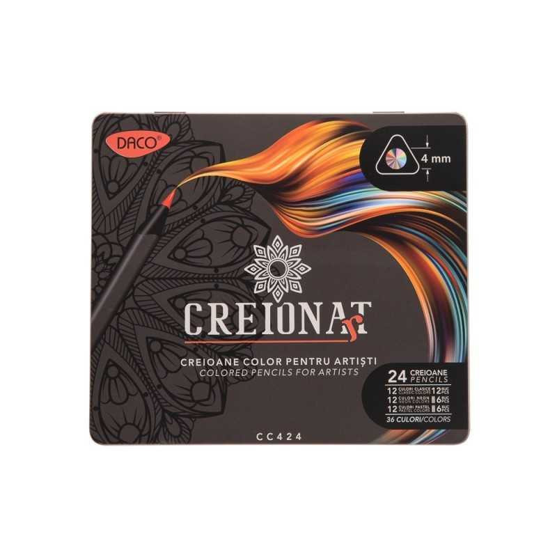 Set 24 creioane bicolore, cutie metalica