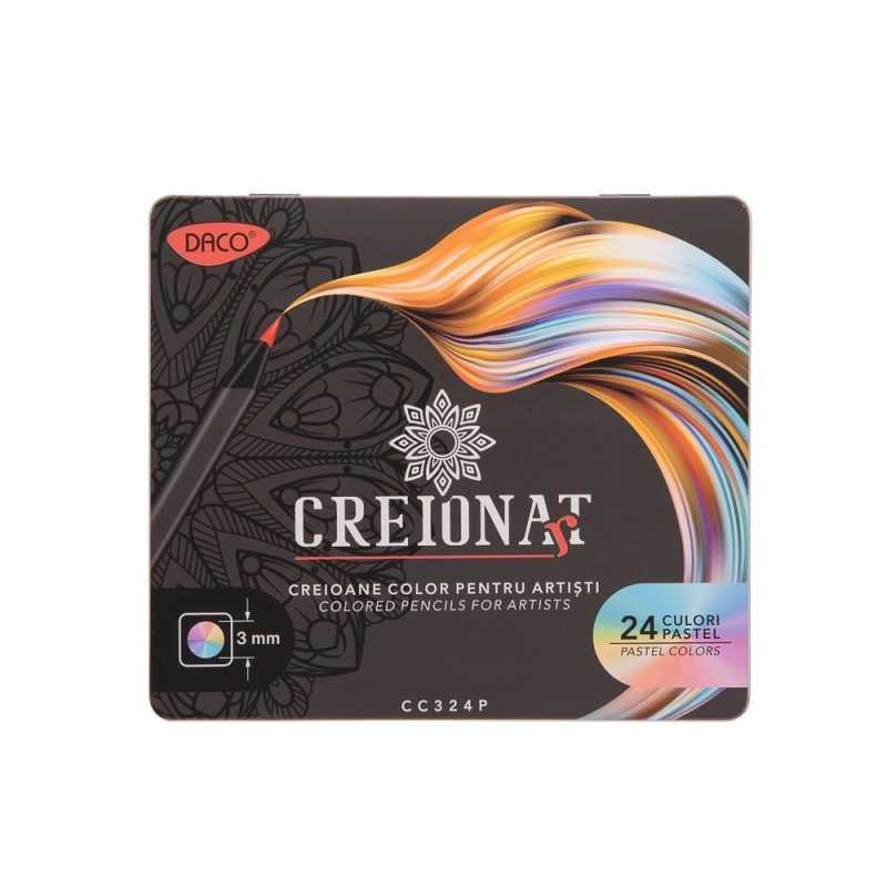 Set 24 creioane pastel DACO cutie metalică
