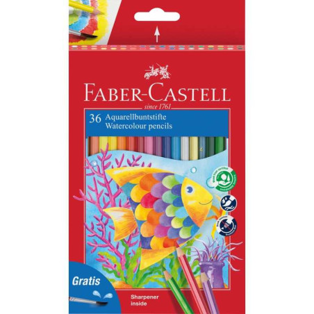 Set 36 creioane acuarelabile + pensulă Faber-Castell
