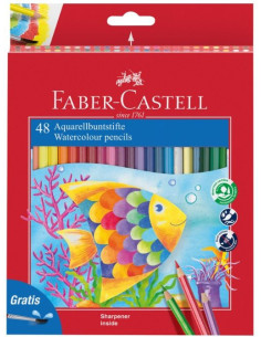 Set 48 creioane acuarelabile + pensulă Faber-Castell