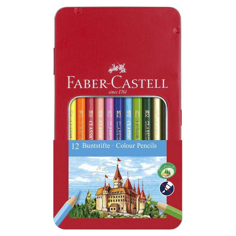 Set 12 creioane colorate Faber-Castell cutie metal