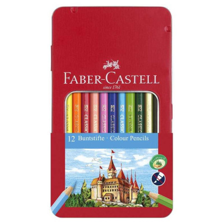 Set 12 creioane colorate Faber-Castell cutie metal