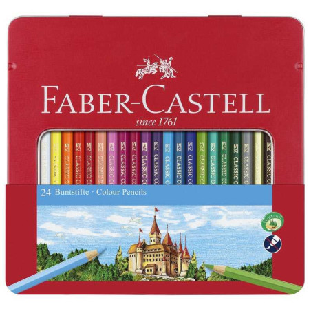 Set 24 creioane colorate Faber-Castell cutie metal