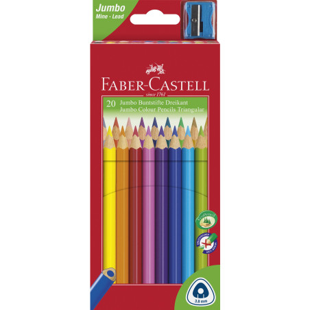 Set 20 creioane colorate Jumbo + ascuțitoare Faber-Castell