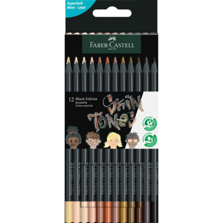 Set 12 creioane colorate Skin Tone Black Edition Faber-Castell