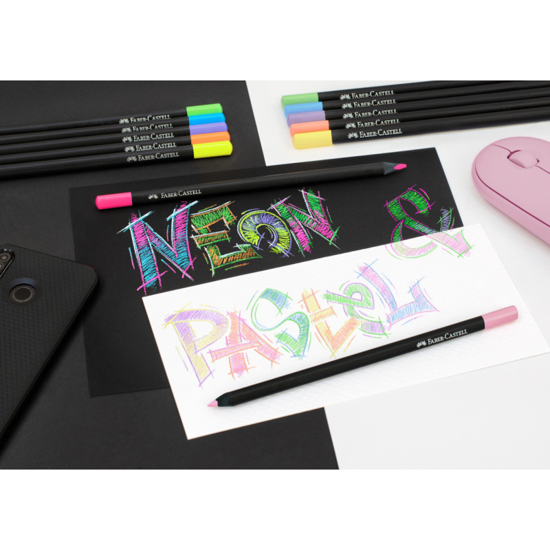 Set 12 creioane neon + pastel Faber-Castell