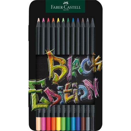 Set 12 creioane colorate Black Edition Faber-Castell cutie metal