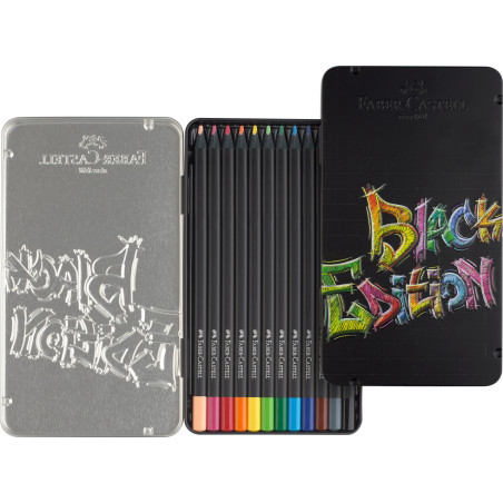 Set 12 creioane colorate Black Edition Faber-Castell cutie metal