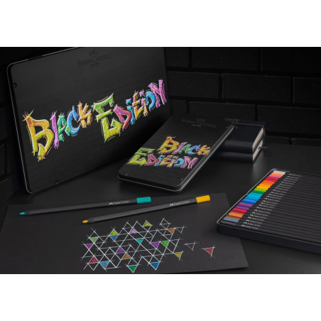 Set 12 creioane colorate Black Edition Faber-Castell cutie metal
