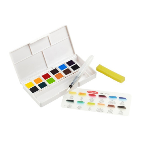 Set 12 culori Inktense Paint Pan Travel Derwent cu pensula rezervor