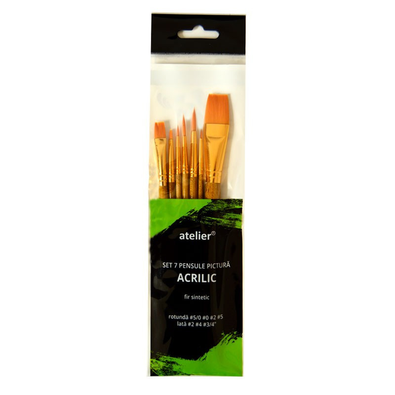Set 7 pensule acrilic Atelier fir sintetic...
