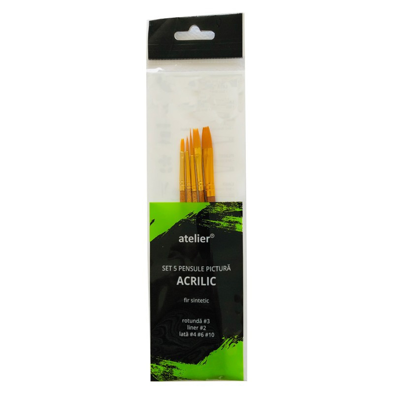 Set 5 pensule acrilic Atelier fir sintetic...