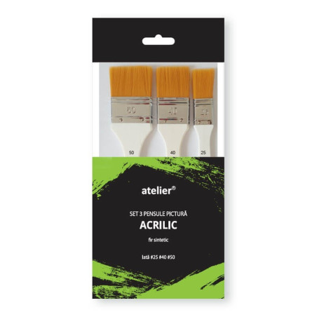 Set 3 pensule bidinea Atelier fir sintetic vârf lat