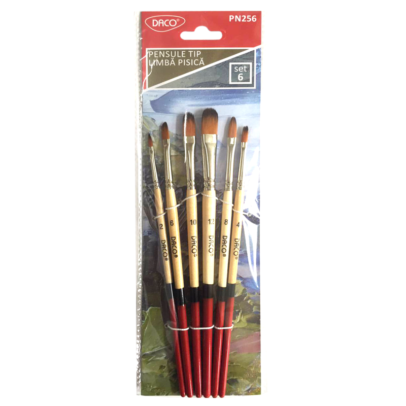 Set 6 pensule limbă de pisică DACO PN256 fir...