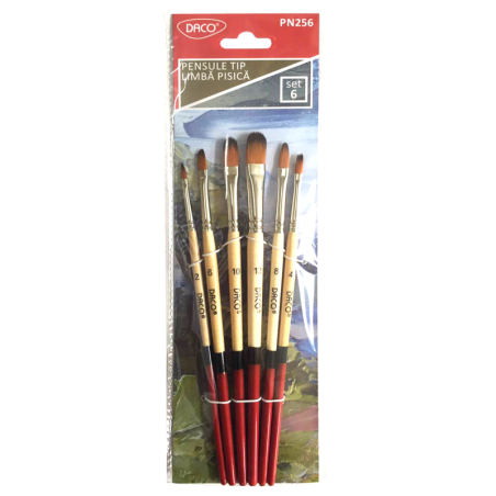 Set 6 pensule limbă de pisică DACO PN256 fir sintetic