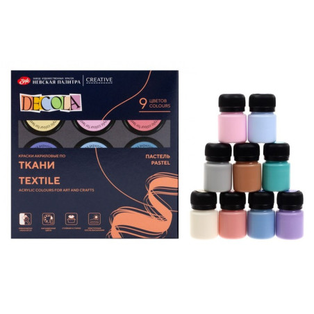 Set 9 culori textile pastel Decola 20 ml – acrilice pe bază de apă