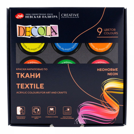 Set 9 culori textile neon Decola 20 ml – acrilice pe bază de apă