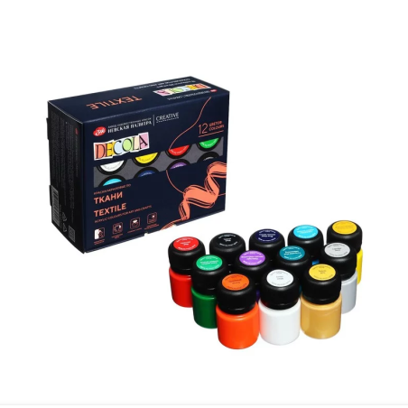 Set 12 culori textile Decola 20 ml – acrilice pe bază de apă