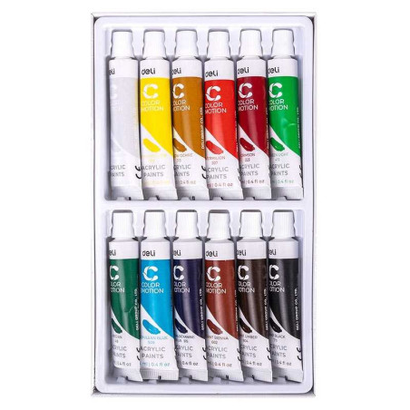 Set 12 culori acrilice Deli 12 ml
