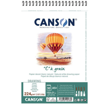 Bloc desen Canson C à Grain 224g A5, spirală latura scurtă