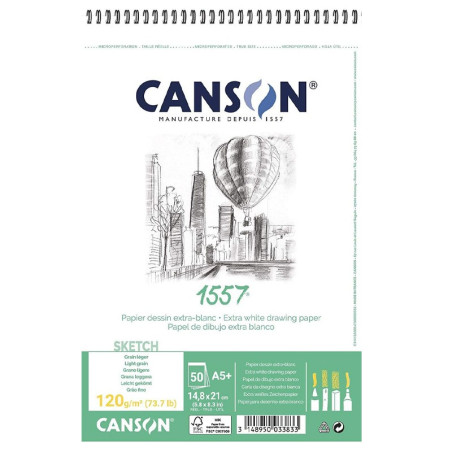 Bloc desen Canson 1557 120g A5, 50 file, spirală latura scurtă