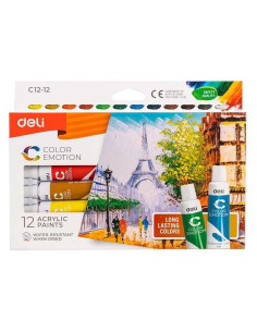 Set 12 culori acrilice Deli 12 ml