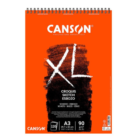 Bloc schițe Canson XL Croquis 90g A3, 120 file, spirală latura mică