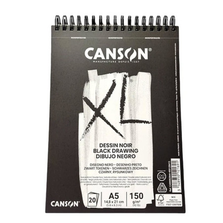 Bloc desen negru Canson XL Dessin Noir 150g A5, 20 file