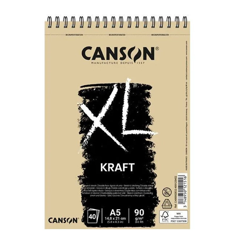 Bloc desen Kraft Canson XL 90g A5, 40 file