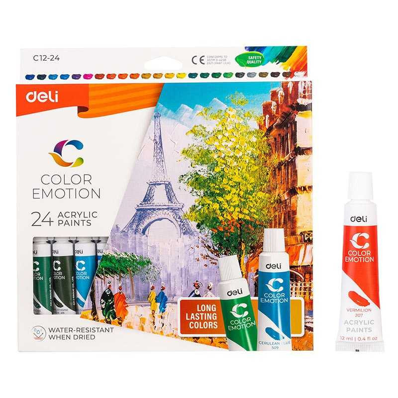 Set 24 culori acrilice Deli 12 ml