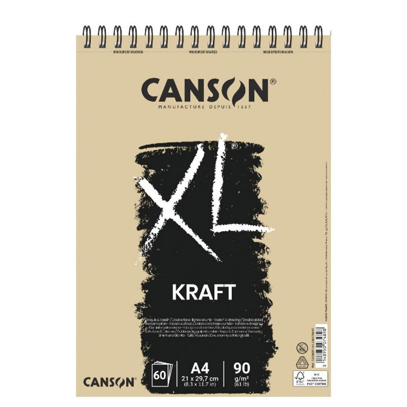 Bloc desen Kraft Canson XL 90g A4, 60 file