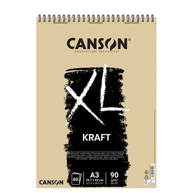 Bloc desen Kraft Canson XL 90g A3, 60 file