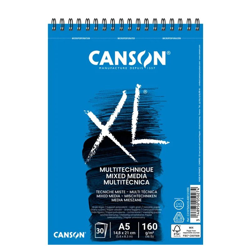Bloc Mixed Media Canson XL 160g A5, 30 file,...