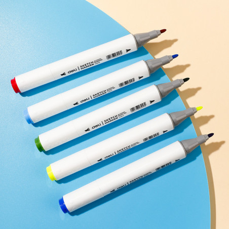 Set 36 markere sketching dual vârf 1 mm + vârf lat 7 mm Deli