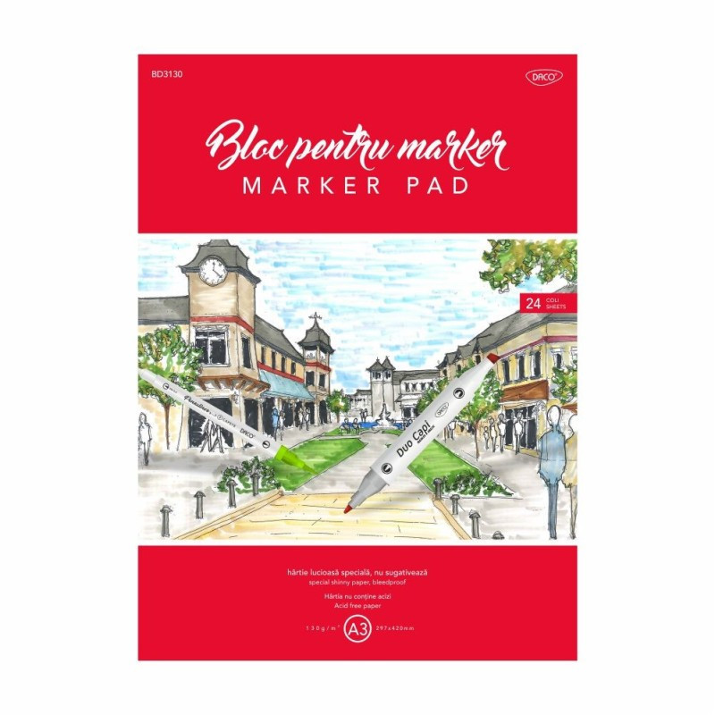 Bloc marker Daco A3 130 g/mp 24 file hârtie netedă