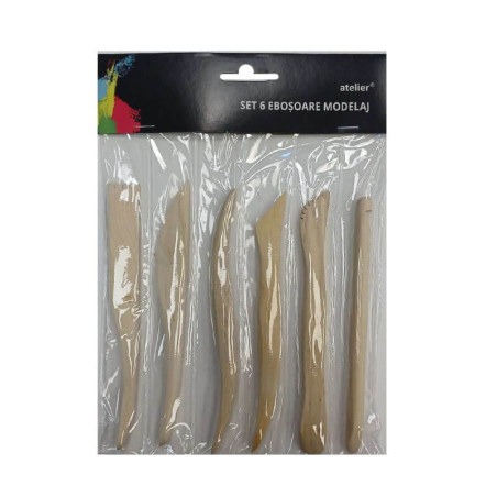 Set 6 ebosoare duble din lemn pentru modelaj Atelier
