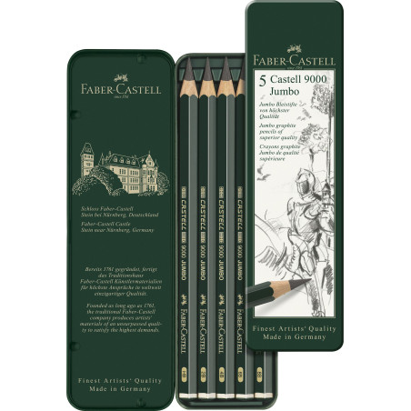 Set 5 creioane grafit Jumbo Faber-Castell 9000 HB–8B