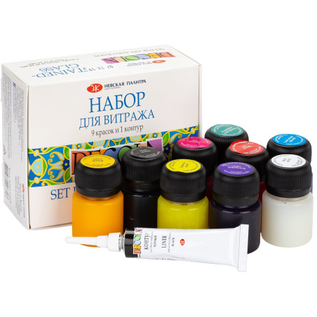 Set 9 culori vitraliu + liner Decola – culori transparente pentru sticlă