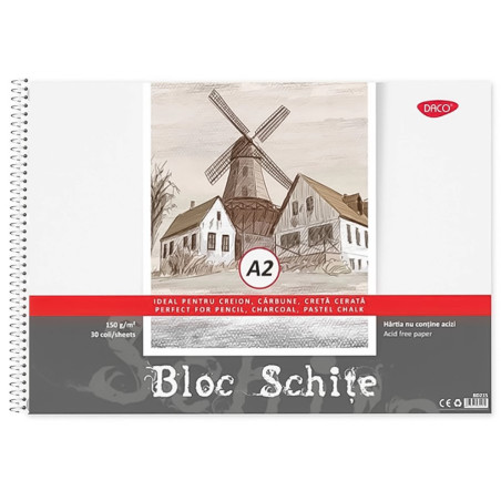 Bloc desen și schițe A2 150 g/mp cu spiră