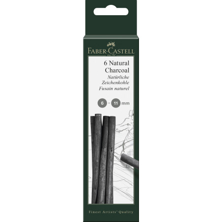 Set 6 batoane cărbune natural Faber-Castell Pitt 6–11 mm