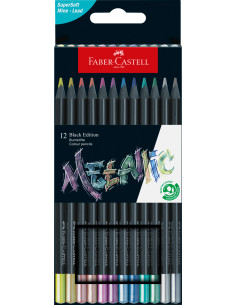 Set 12 creioane metalizate black edition Faber Castell