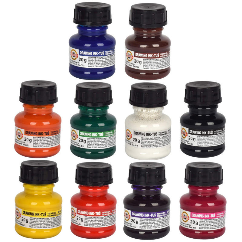 Set 10 tușuri colorate Koh-I-Noor 20 ml pentru...