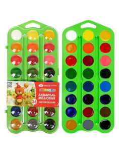 Set 24 culori acuarela cu miere in cutie de plastic verde
