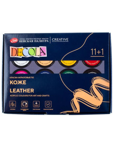 Set 11 culori acrilice pentru piele + lac Decola 20 ml –...